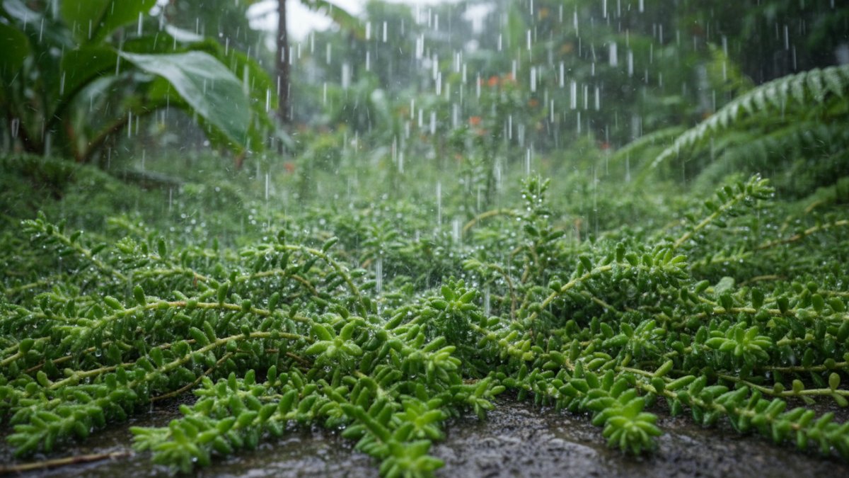 Sulur sukulen terkena hujan langsung di area terbuka.