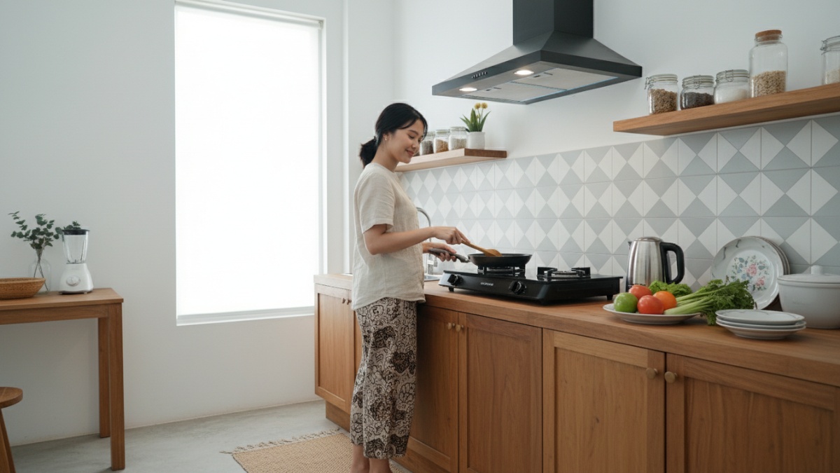 Ventilasi dapur dengan exhaust fan terpasang.