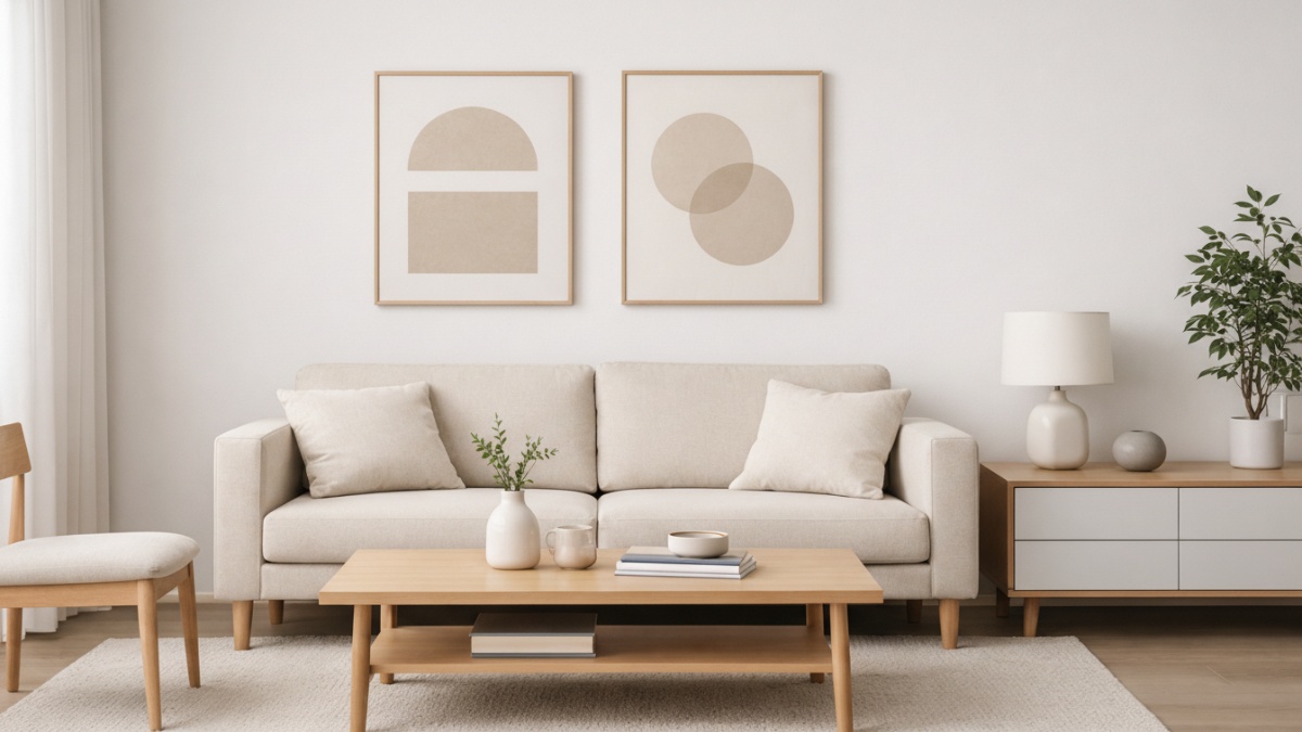 Furnitur minimalis dengan proporsi seimbang.