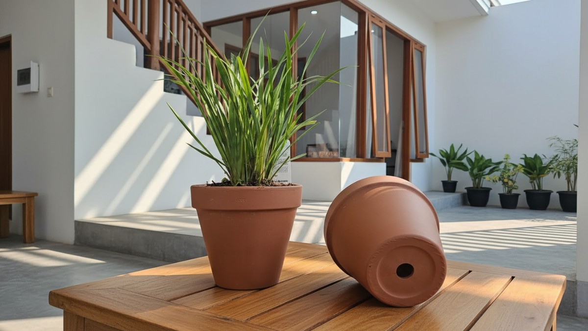 Pot untuk di teras rumah tropis Balikpapan, pentingnya memilih diameter tepat.