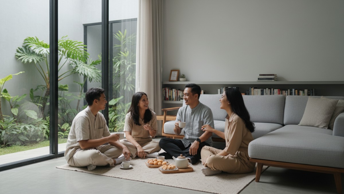 Diskusi keluarga tanpa gawai di ruang tamu. 