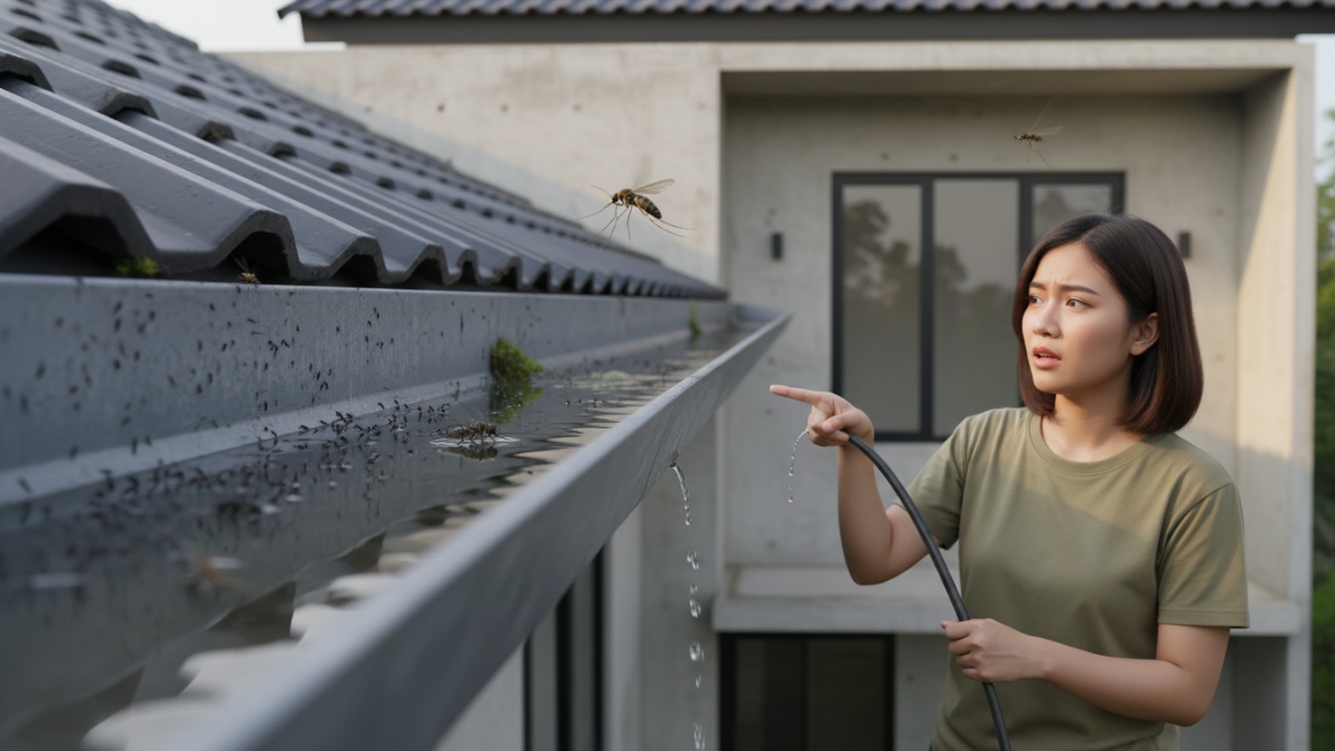 Nyamuk berkembang biak di genangan air talang.