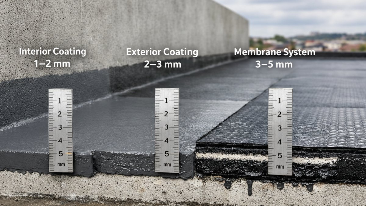 Lapisan waterproofing dengan ketebalan standar konstruksi.