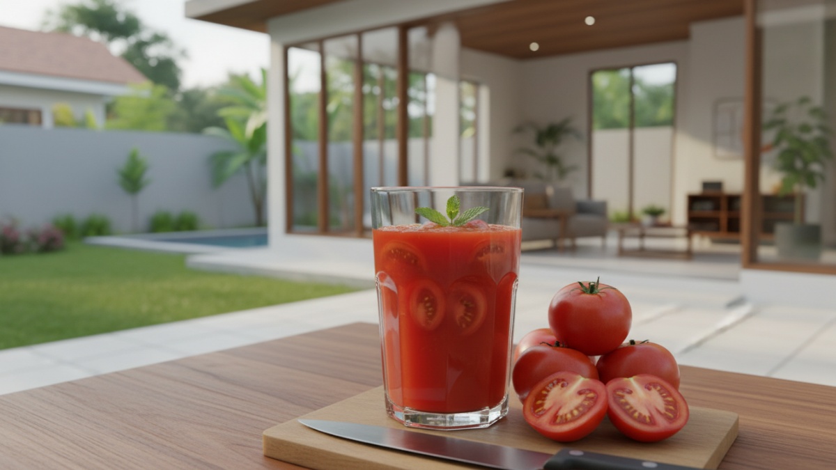 Standar porsi minum jus sekali konsumsi berkisar 250&ndash;300 ml. Untuk satu gelas, dibutuhkan sekitar 400&ndash;500 gram tomat segar.