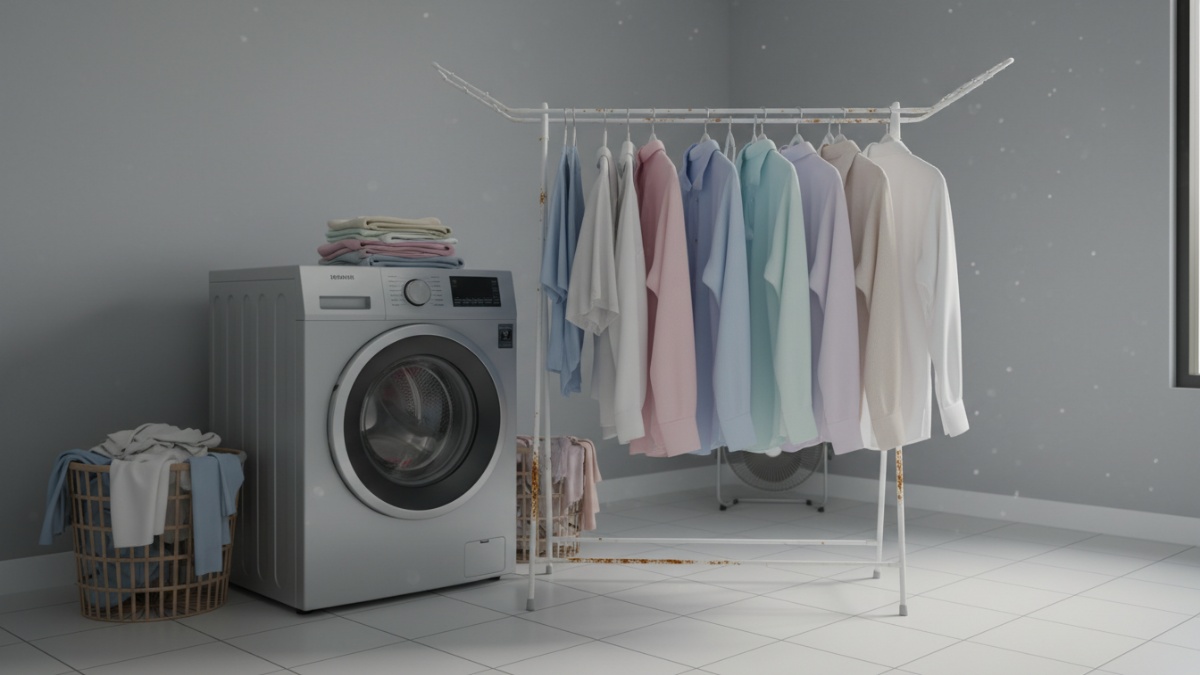 Ventilasi silang dan exhaust fan pada laundry room.