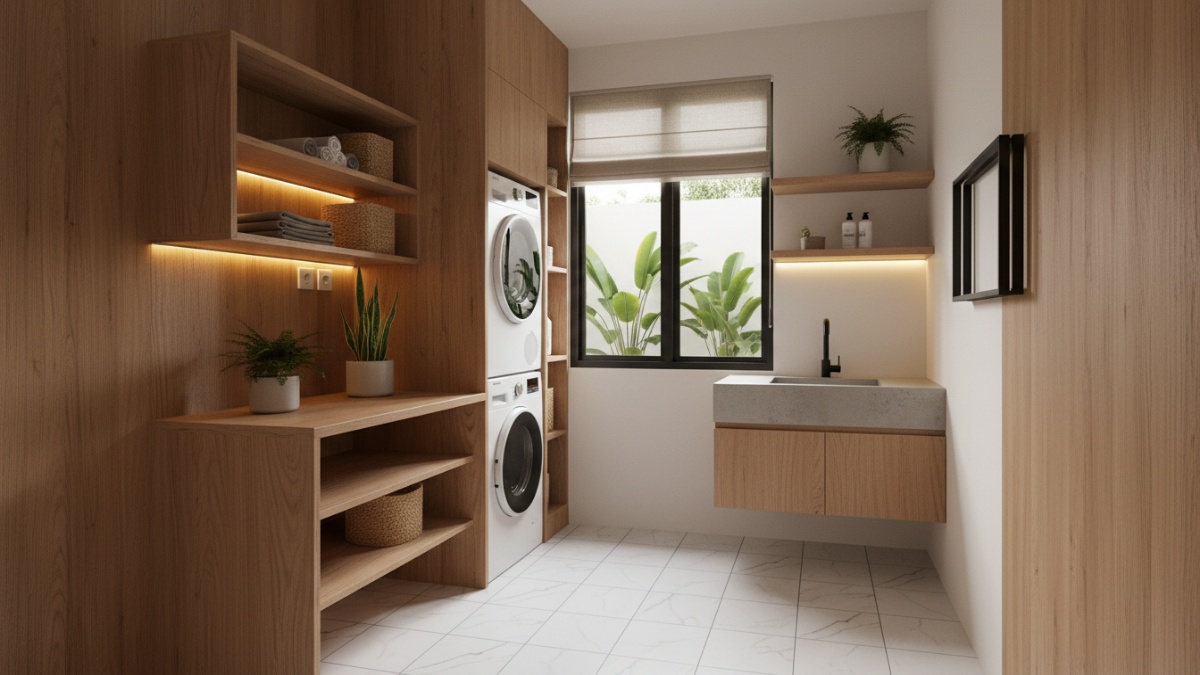 Ilustrasi ukuran ideal ruang laundry 2x2 meter.
