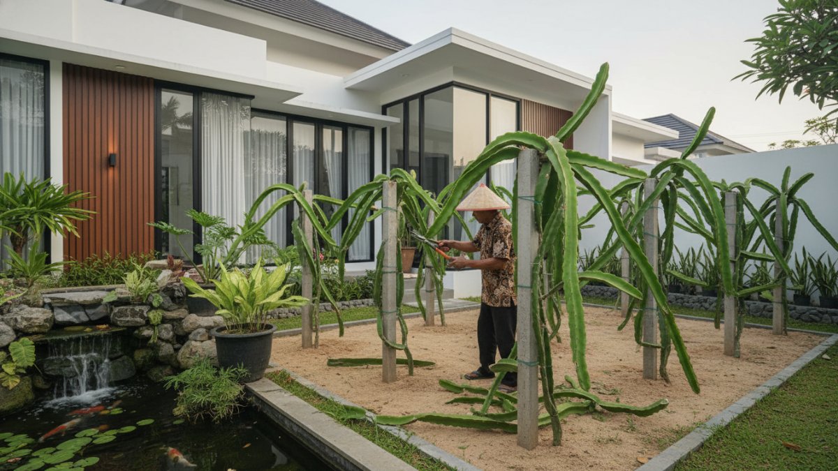 Cabang buah naga rimbun sebelum dipangkas.