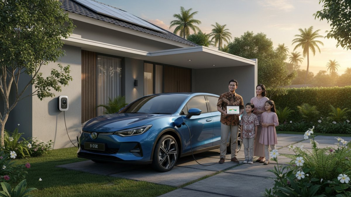 Tampilan mobil BEV dengan pengisian daya listrik di rumah sebagai contoh kendaraan nol emisi.