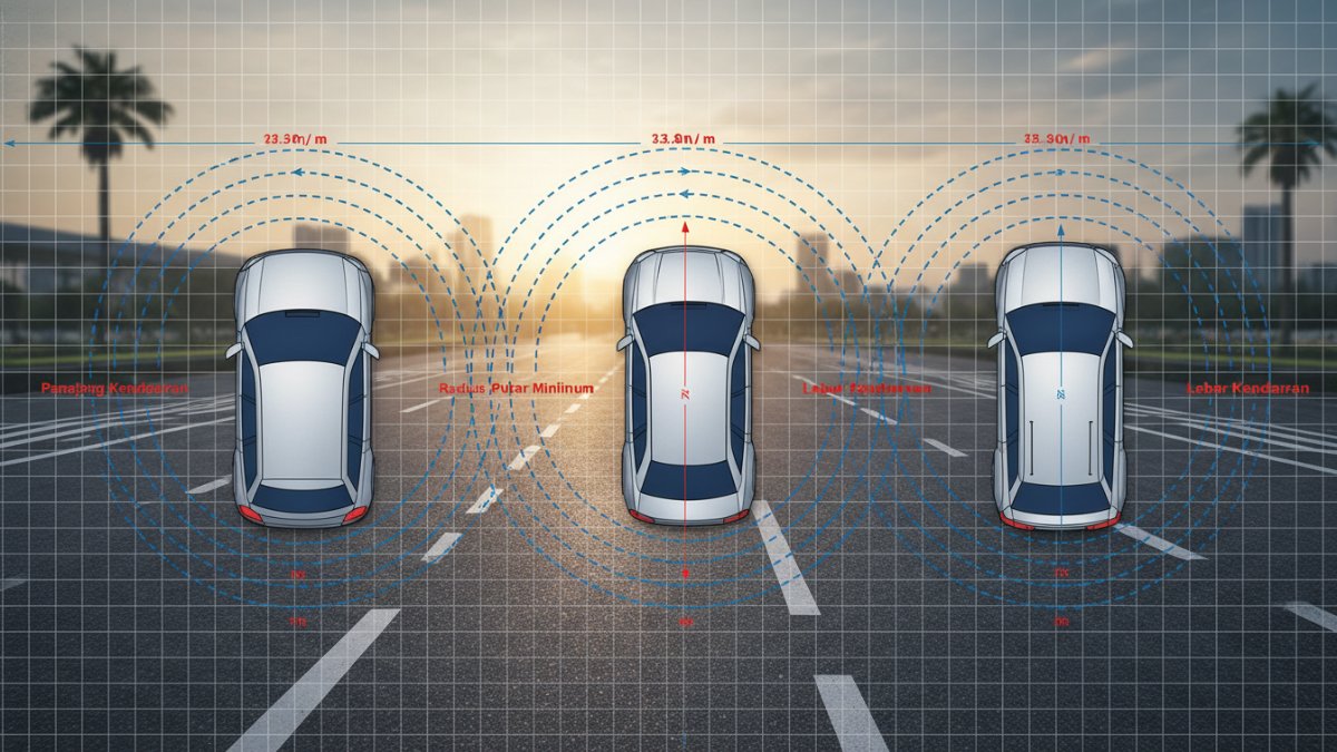 Diagram ukuran mobil dan radius putar sebagai panduan memahami data teknis sebelum membeli.