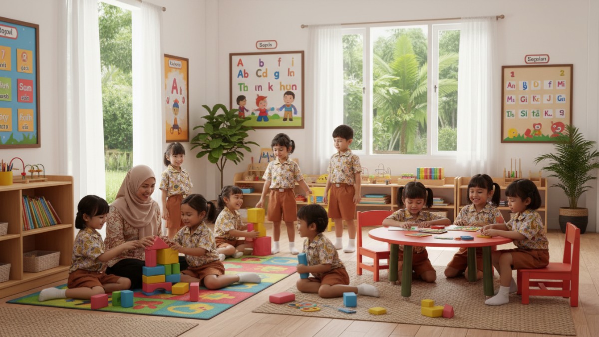 Ilustrasi anak-anak PAUD di Balikpapan belajar bersama sebagai gambaran aturan baru wajib pra-SD sebelum masuk SD.