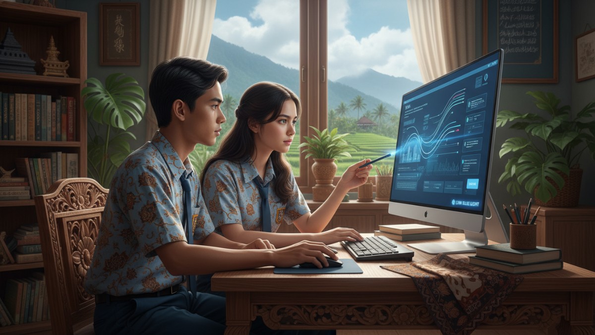 Siswa belajar dengan layar IPS low blue light untuk menjaga kenyamanan mata.