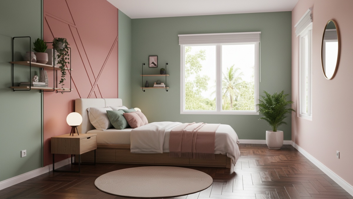 Tata letak kasur dan lemari geser di kamar kecil 9 meter persegi.