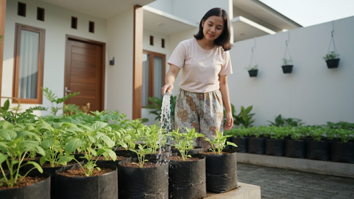Tanaman sayur tumbuh subur dengan teknik penyiraman benar.