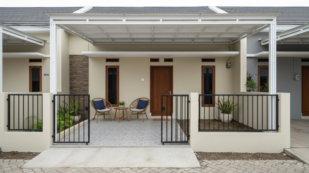 Renovasi rumah subsidi tipe 36 dengan teras minimalis modern