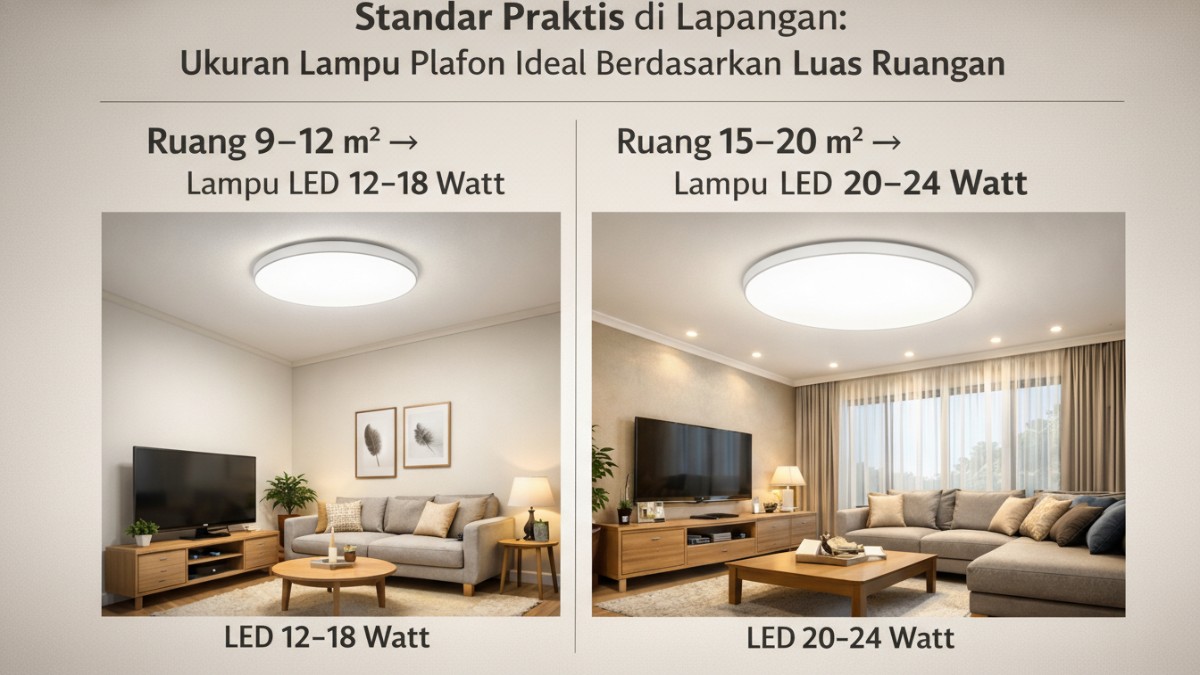 Ukuran lampu plafon ideal berdasarkan luas ruangan.