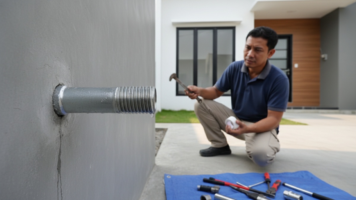 Detail ulir drat pipa 1/2 inci sebelum dipasang keran. Detail ulir drat pipa 1/2 inci sebelum dipasang keran. 
