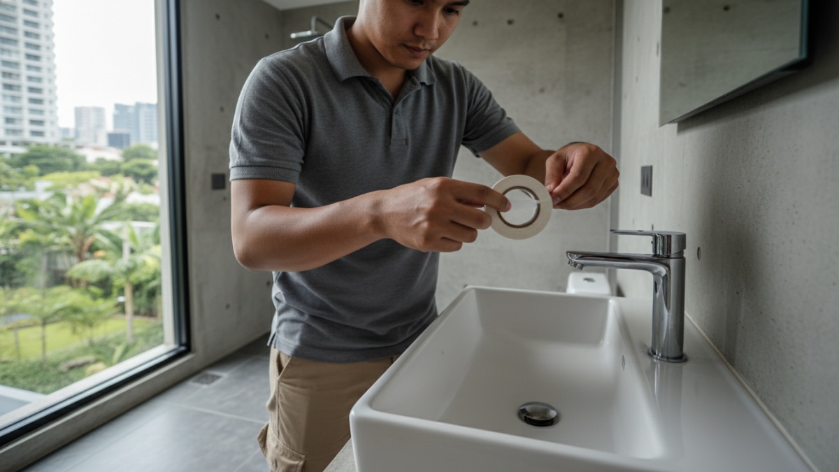 Contoh pemasangan seal tape searah jarum jam. 