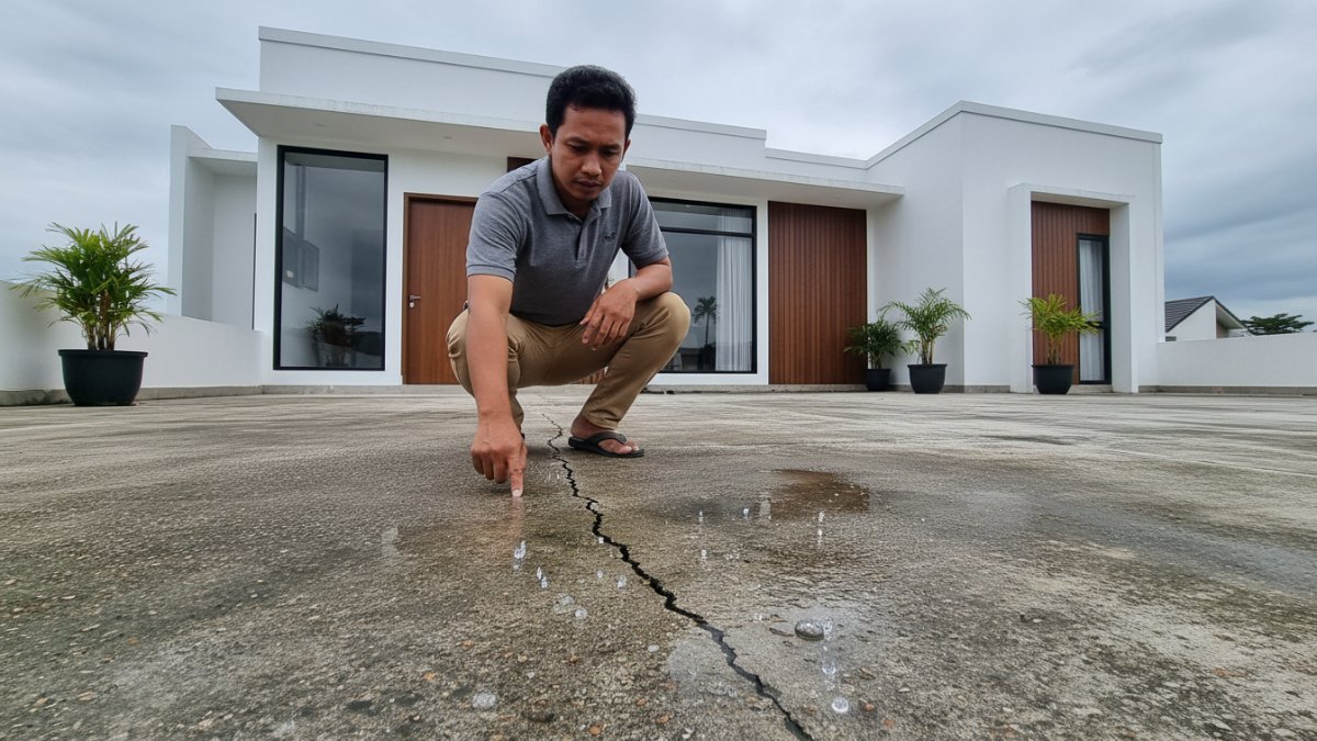 Retakan halus pada dak beton sebagai sumber bocor. 