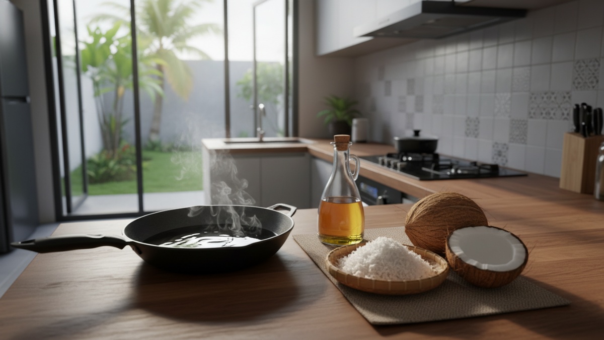 Kelapa tua segar dengan daging tebal siap diparut.
