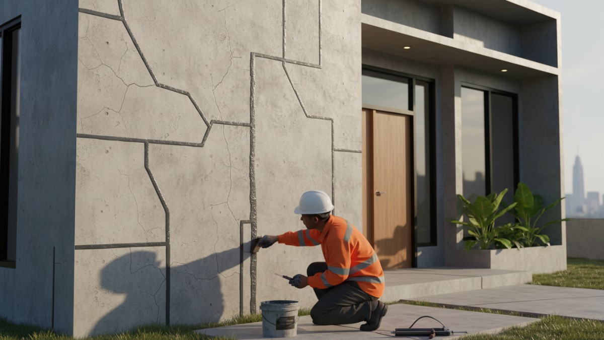 Detail sealant pada retakan beton. 