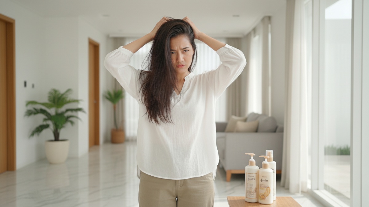 Model rambut panjang dengan efek volume natural hasil teknik layering dan blow dry.