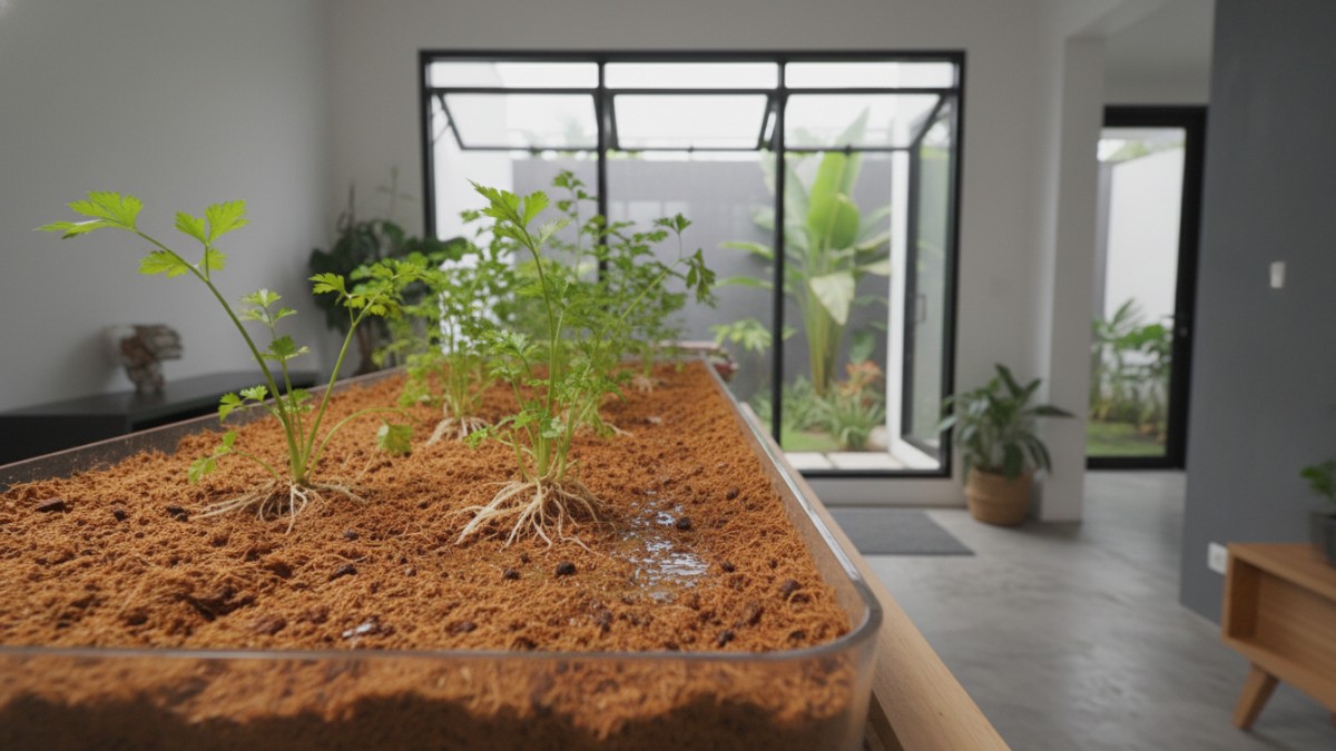 Tekstur cocopeat gembur setelah direndam air.