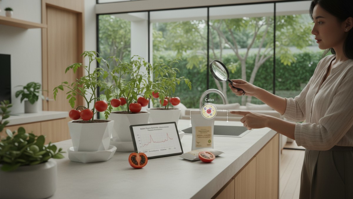 Serbuk cangkang telur halus dicampur media tanam tomat dalam pot urban farming.