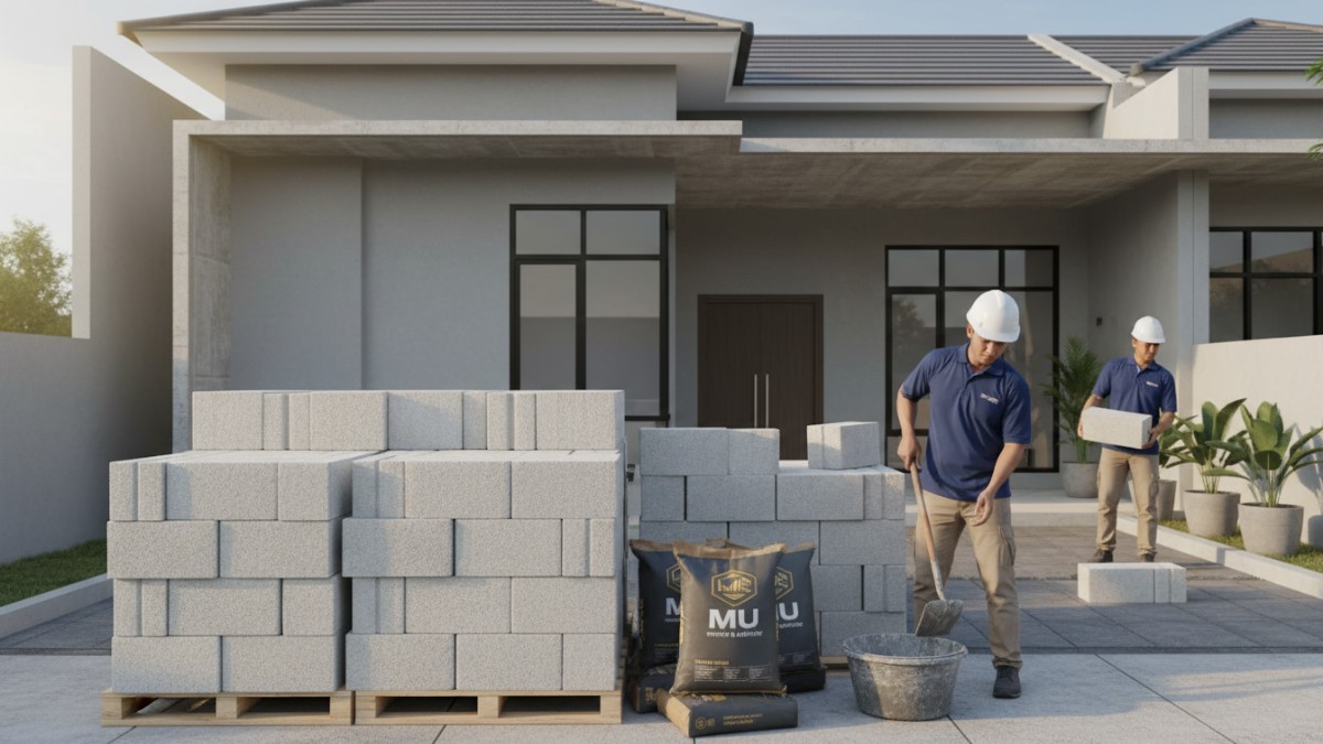 Daftar estimasi biaya material hebel dan perekat. 