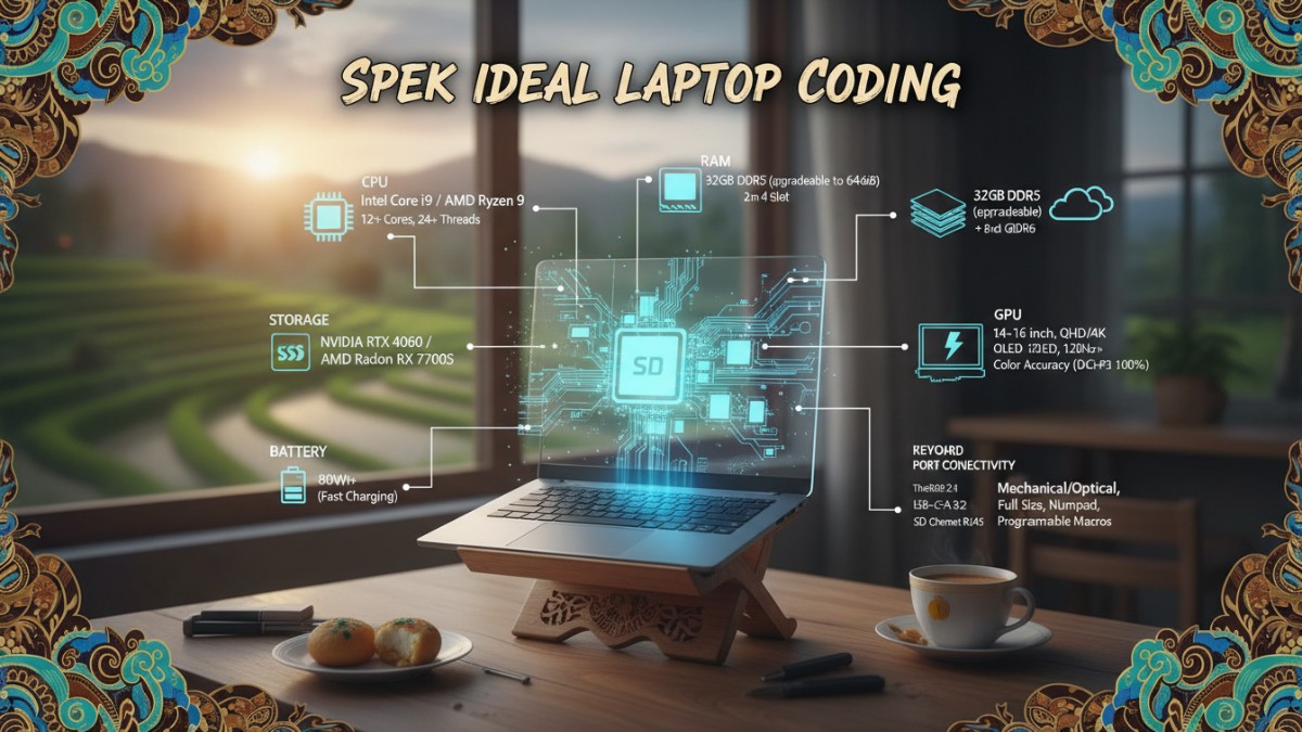 Diagram spek ideal laptop buat coding.