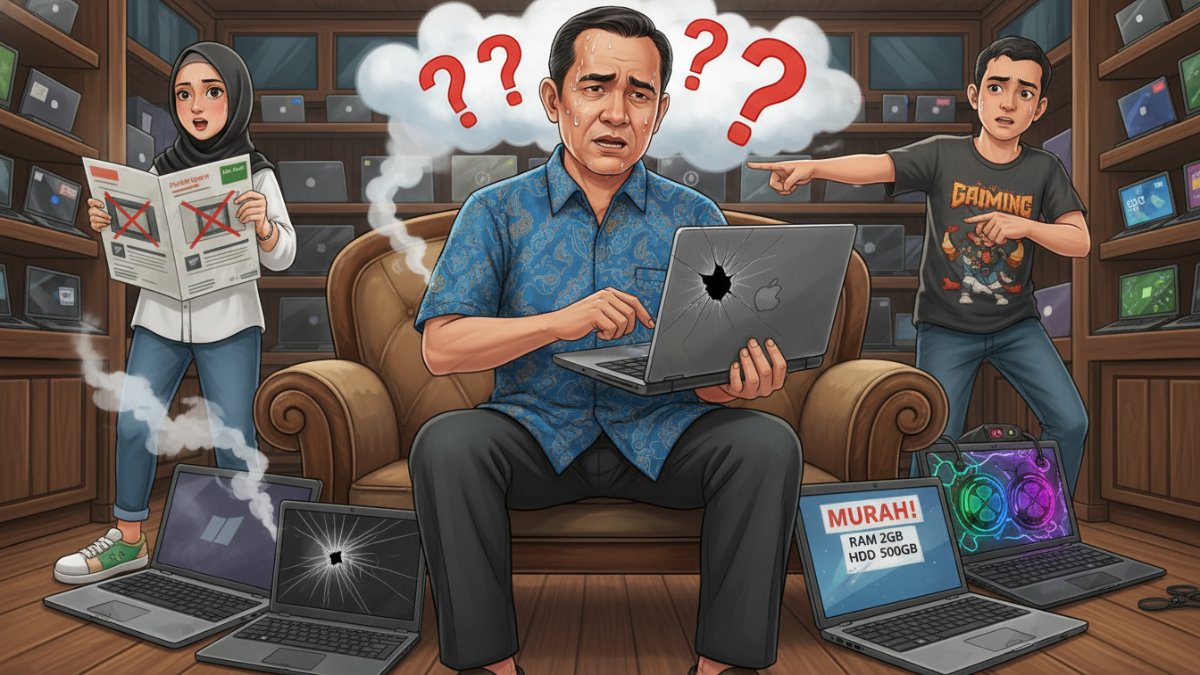 Ilustrasi kesalahan umum konsumen pas pilih laptop.