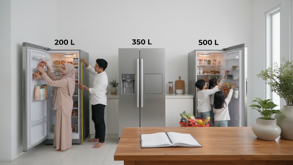 Contoh kulkas terlalu besar di dapur sempit.