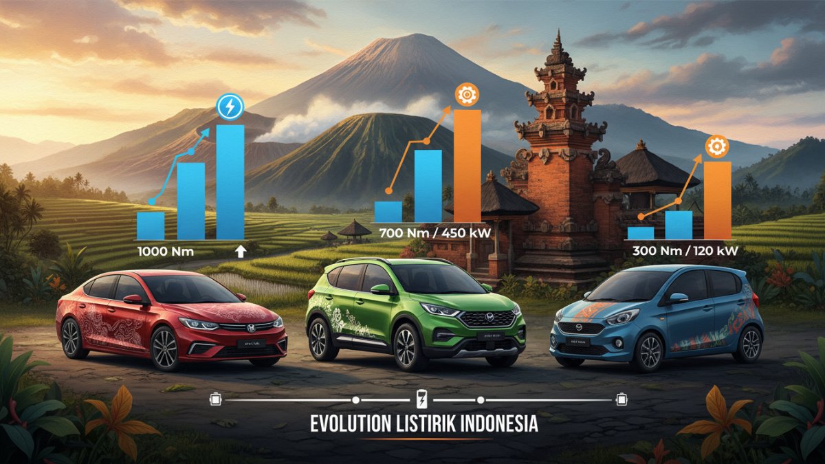 Ilustrasi perbandingan spesifikasi torsi dan daya beberapa model EV.