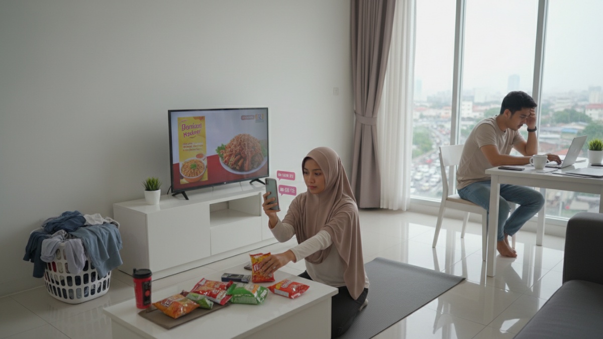 Ilustrasi pekerja muda mengatur jadwal dan keuangan harian sebagai kebiasaan produktif modern.