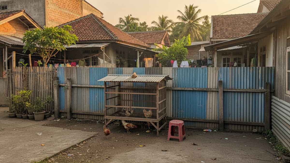 Contoh jarak kandang dari pagar rumah di lingkungan padat.