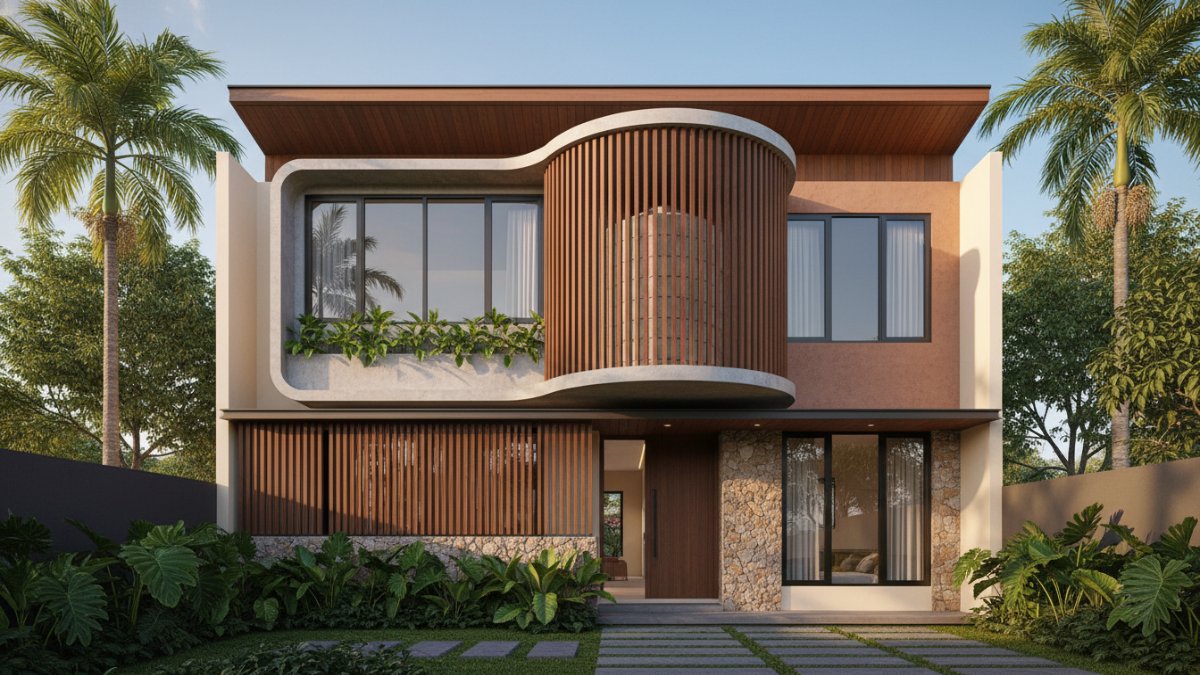 Desain dudukan tandon menyatu dengan fasad rumah minimalis