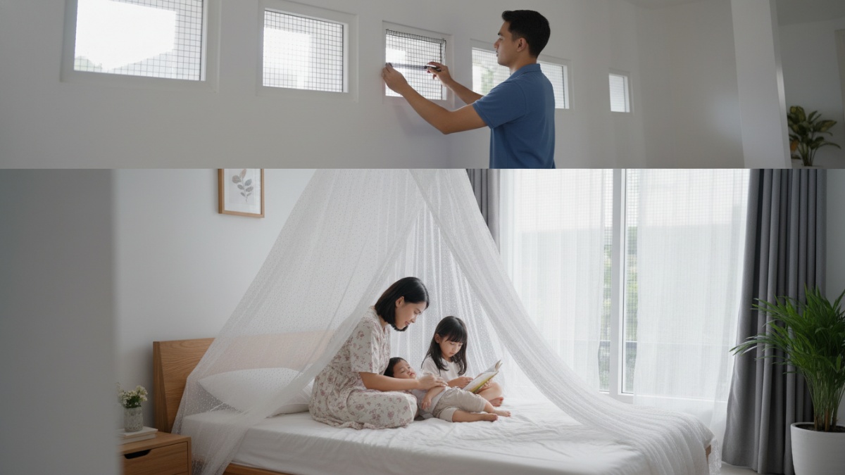 Kasa di ventilasi mengurangi risiko nyamuk masuk.