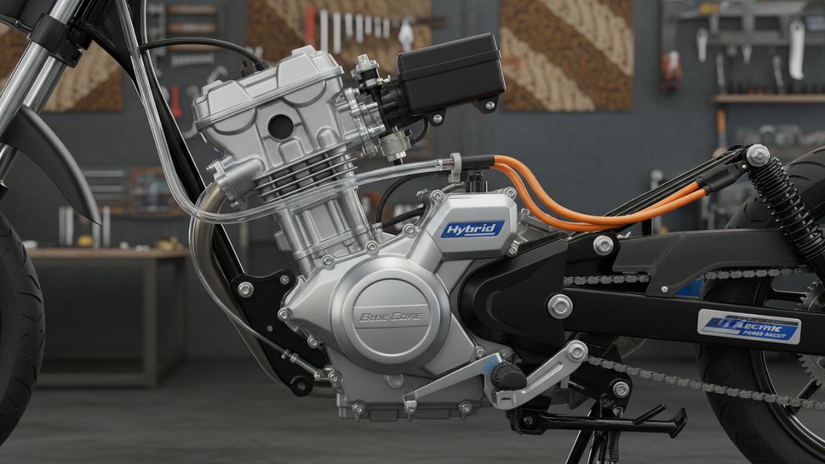 Detail mesin Blue Core Hybrid 125 cc dengan teknologi Electric Power Assist.