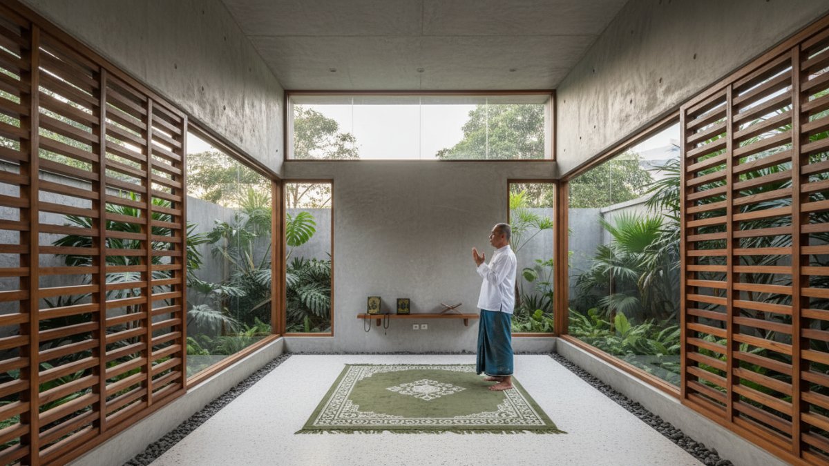 Contoh ventilasi silang pada mushola rumahan modern 