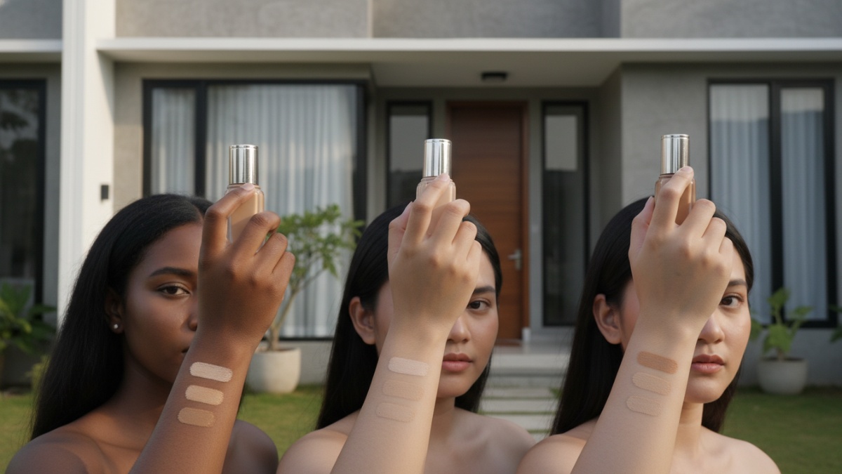 Perbandingan shade foundation sesuai warna kulit asli. 