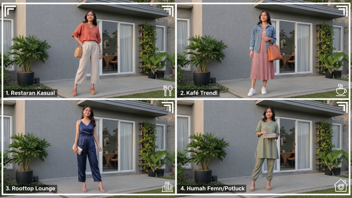 Skema langkah teknis memilih outfit bukber sesuai lokasi. 