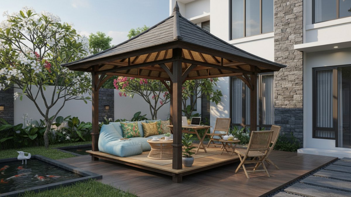 Lantai decking komposit anti licin untuk area terbuka.