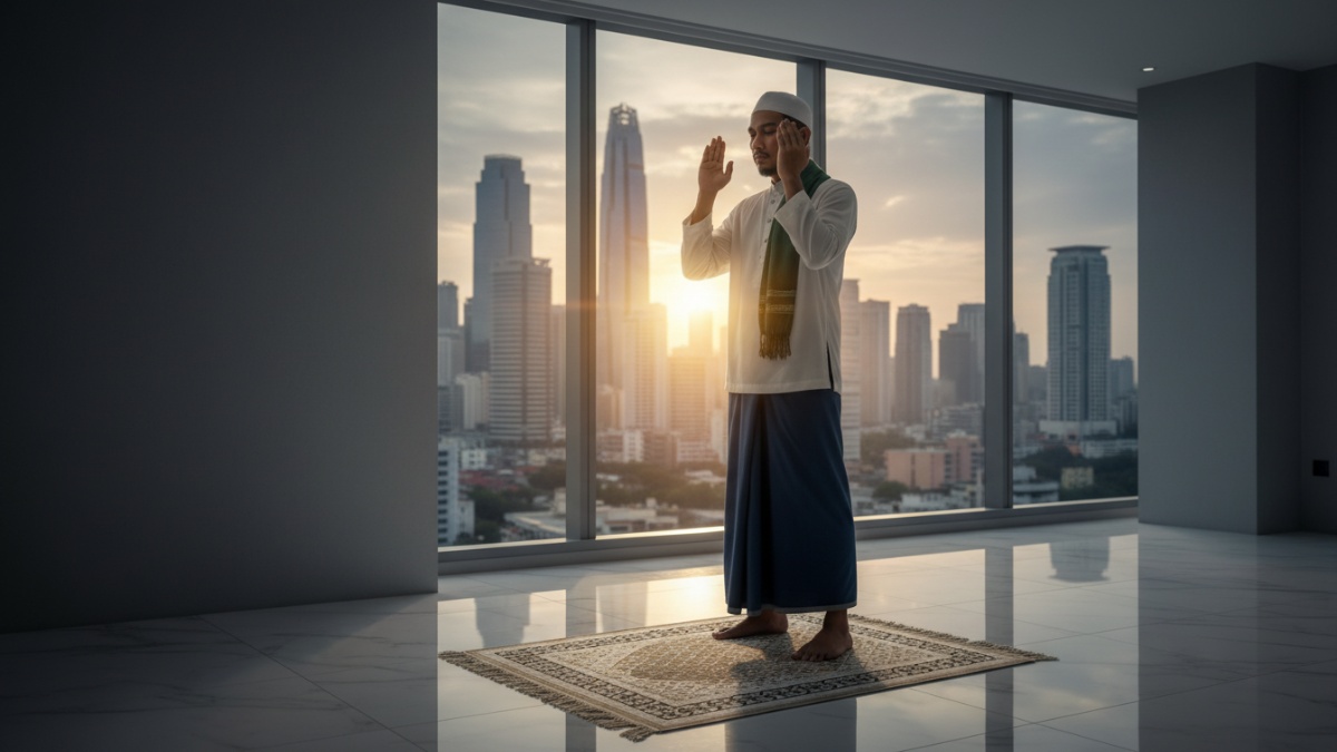 Ilustrasi pria bersiap shalat sebagai gambaran perubahan Muhammad.