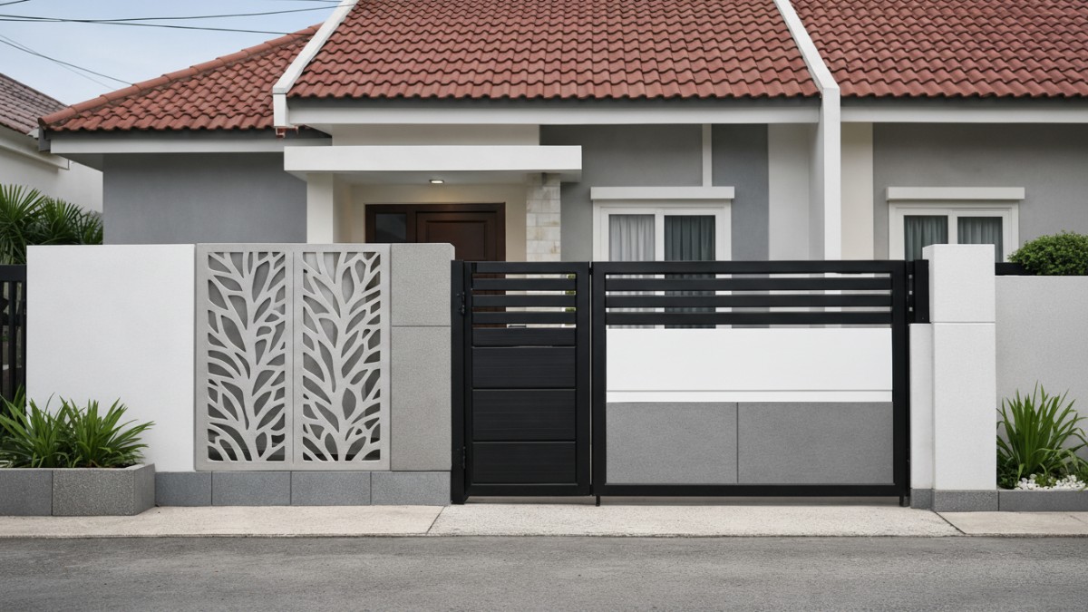 Pagar minimalis untuk rumah subsidi dengan tambahan Panel GRC.