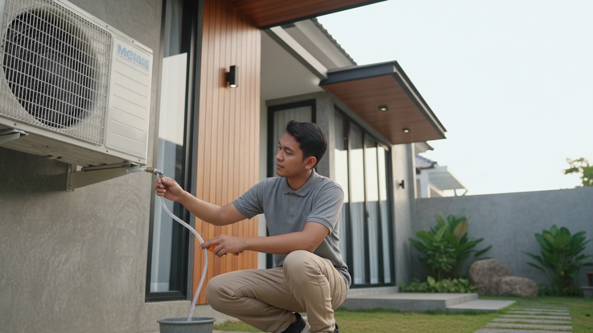 Pemeriksaan selang pembuangan air AC. 