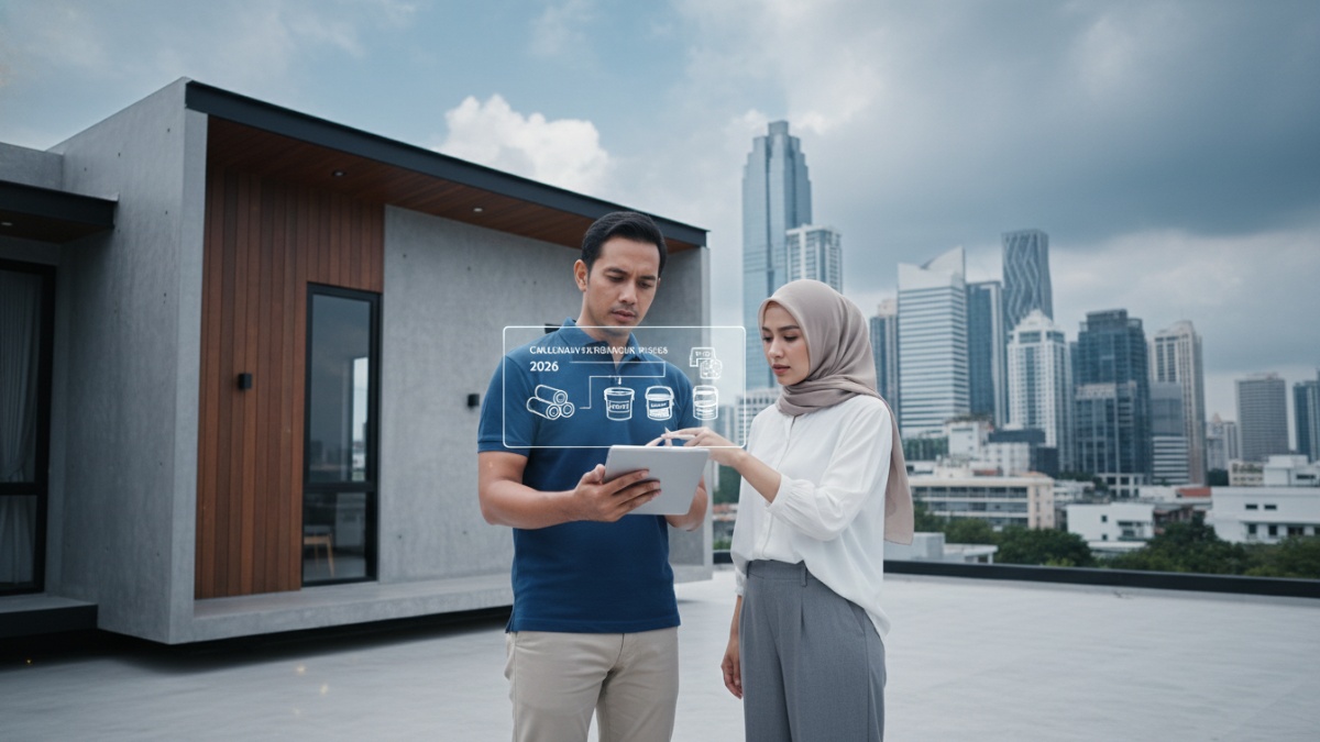 Ilustrasi perhitungan biaya dan material waterproofing 2026. 