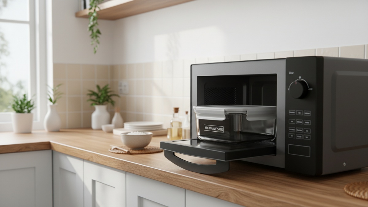 Contoh wadah berlabel microwave safe