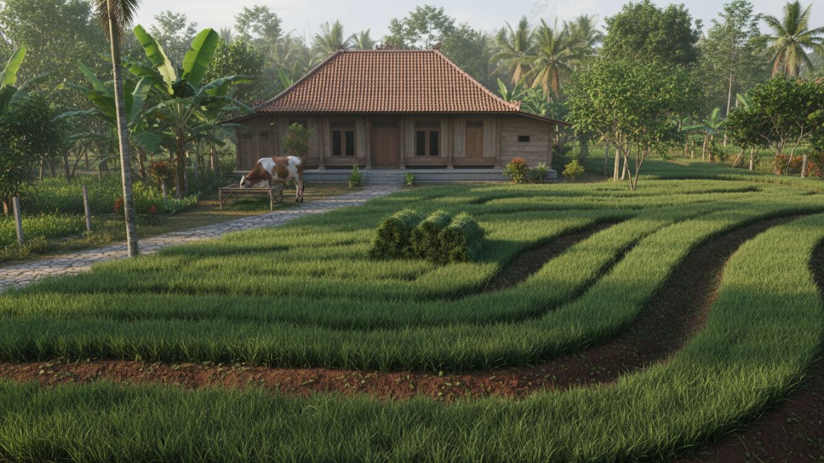 Kebun rumput odot tertata rapi di lahan rumah sebagai solusi pakan ternak mandiri. 