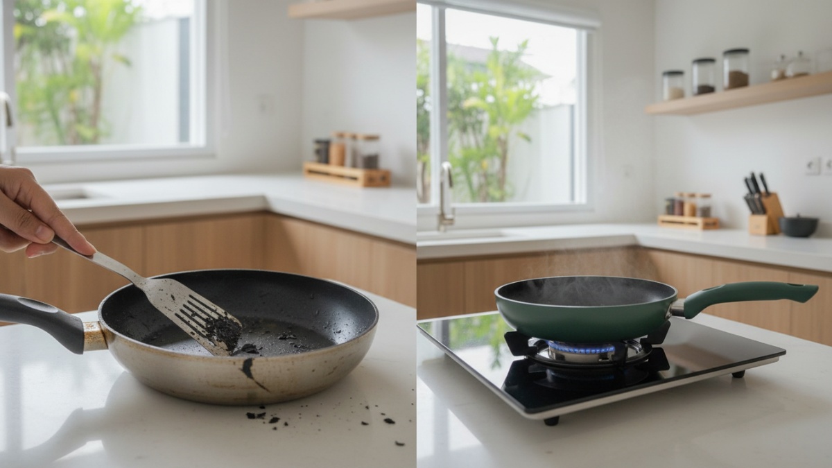 Kesalahan umum memakai panci anti-lengket di dapur rumah.