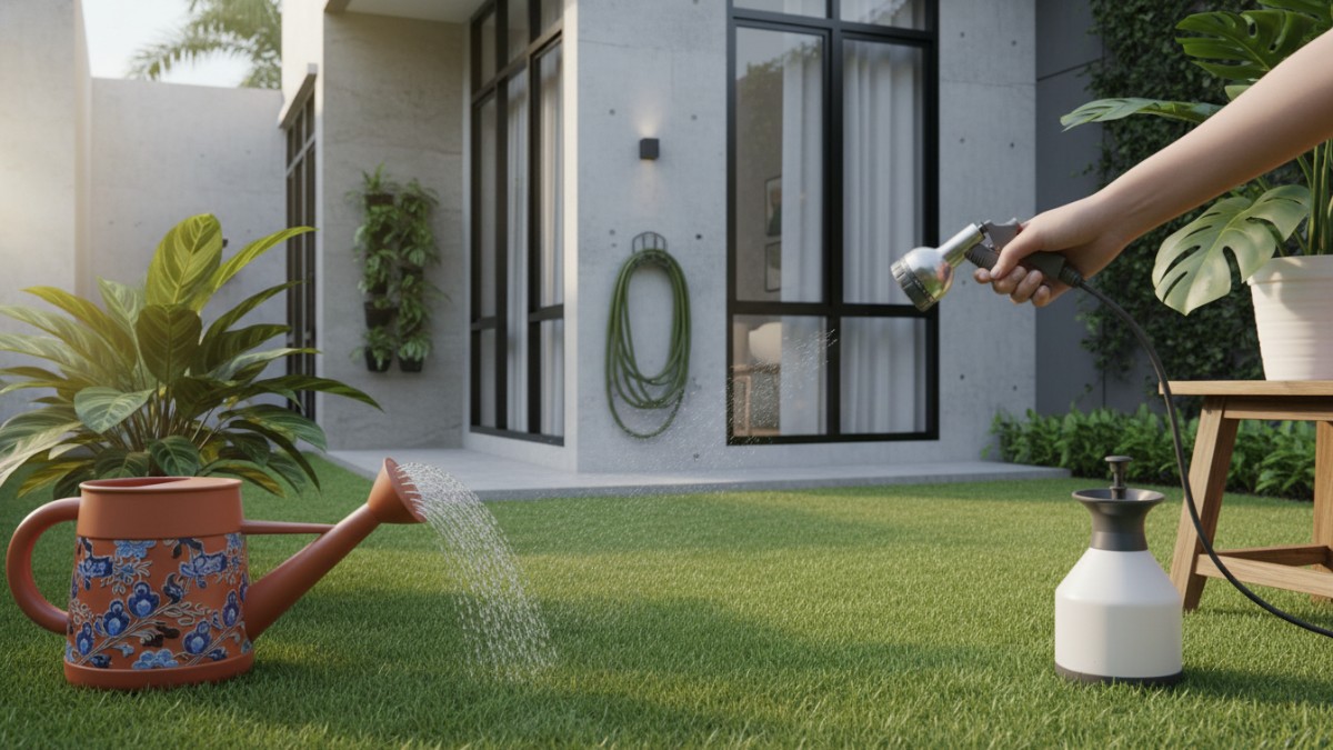 Contoh watering can dan selang dengan nozzle adjustable.
