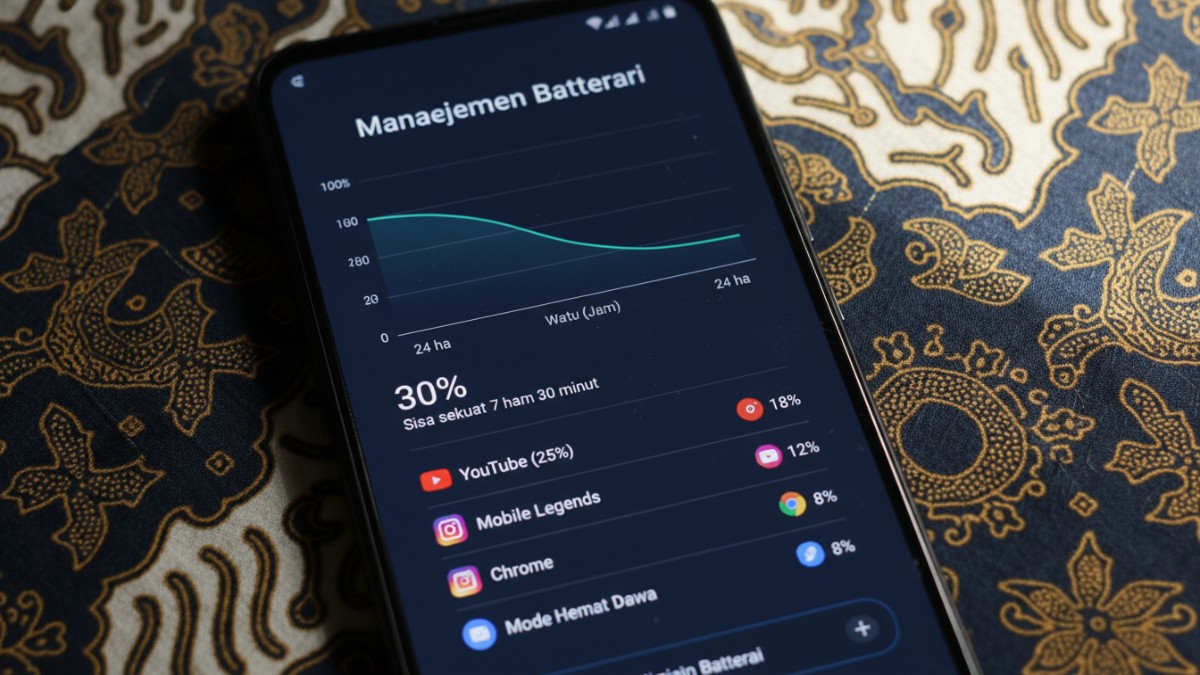 Tampilan menu baterai Realme menunjukkan grafik konsumsi daya.